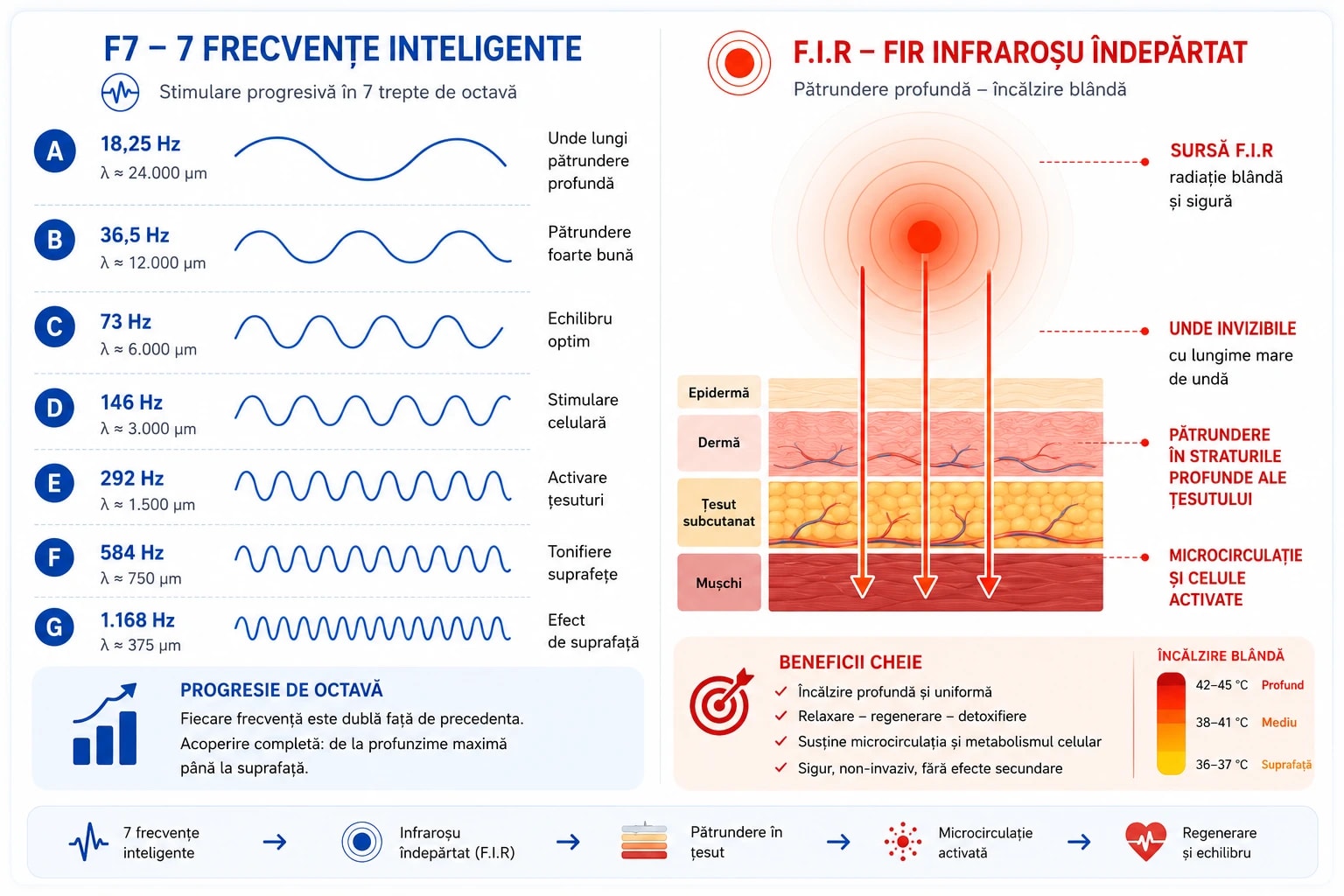 Cele șapte biofrecvențe F7 combinate cu undele infraroșii îndepărtate F.I.R